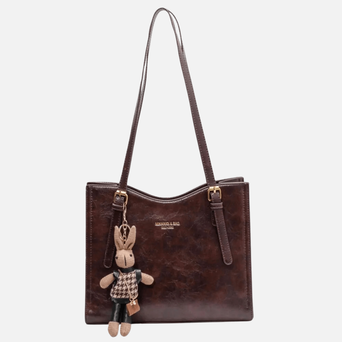 Women’s Structured Shoulder Bag with Dual Straps and Hanging Charm Detail