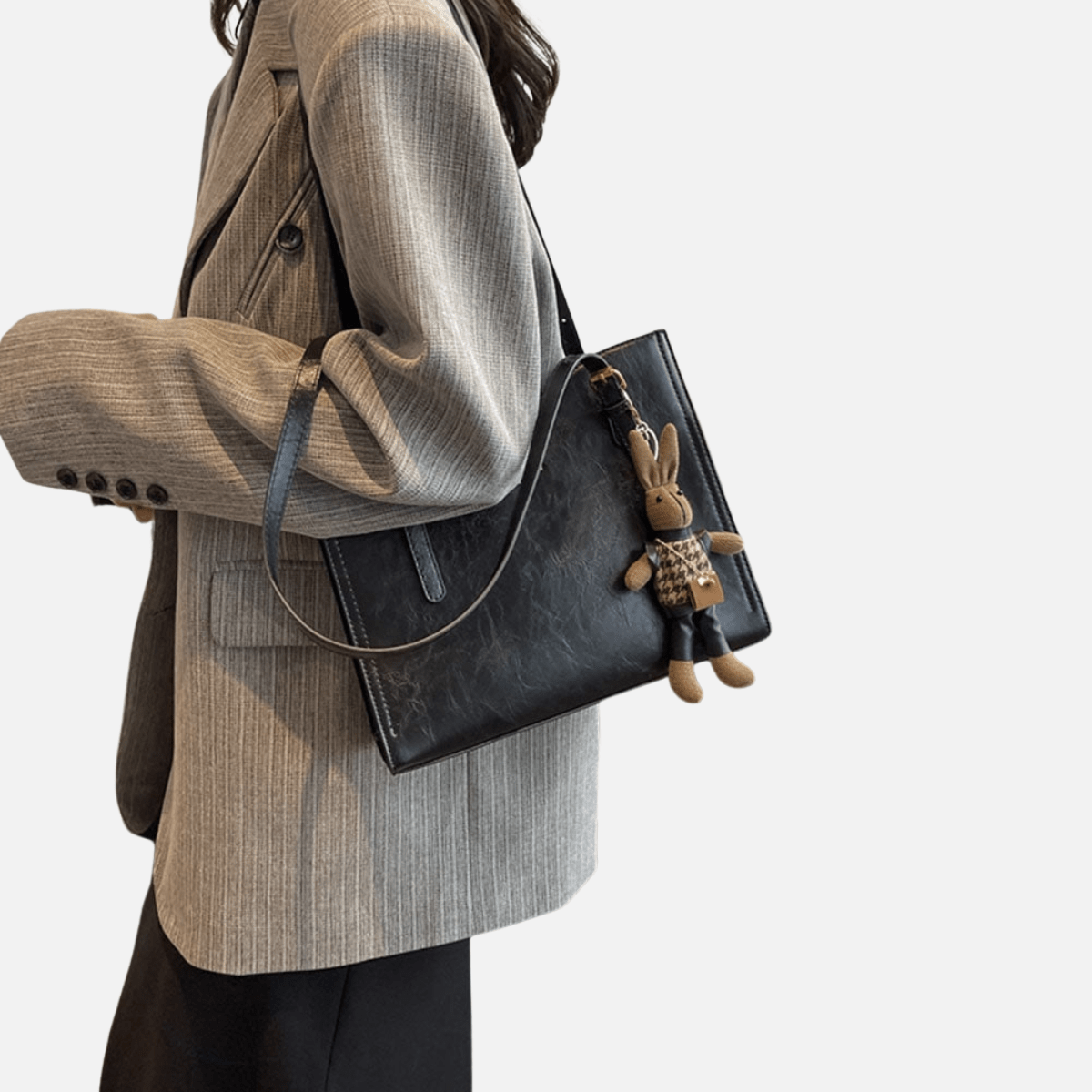 Women’s Structured Shoulder Bag with Dual Straps and Hanging Charm Detail
