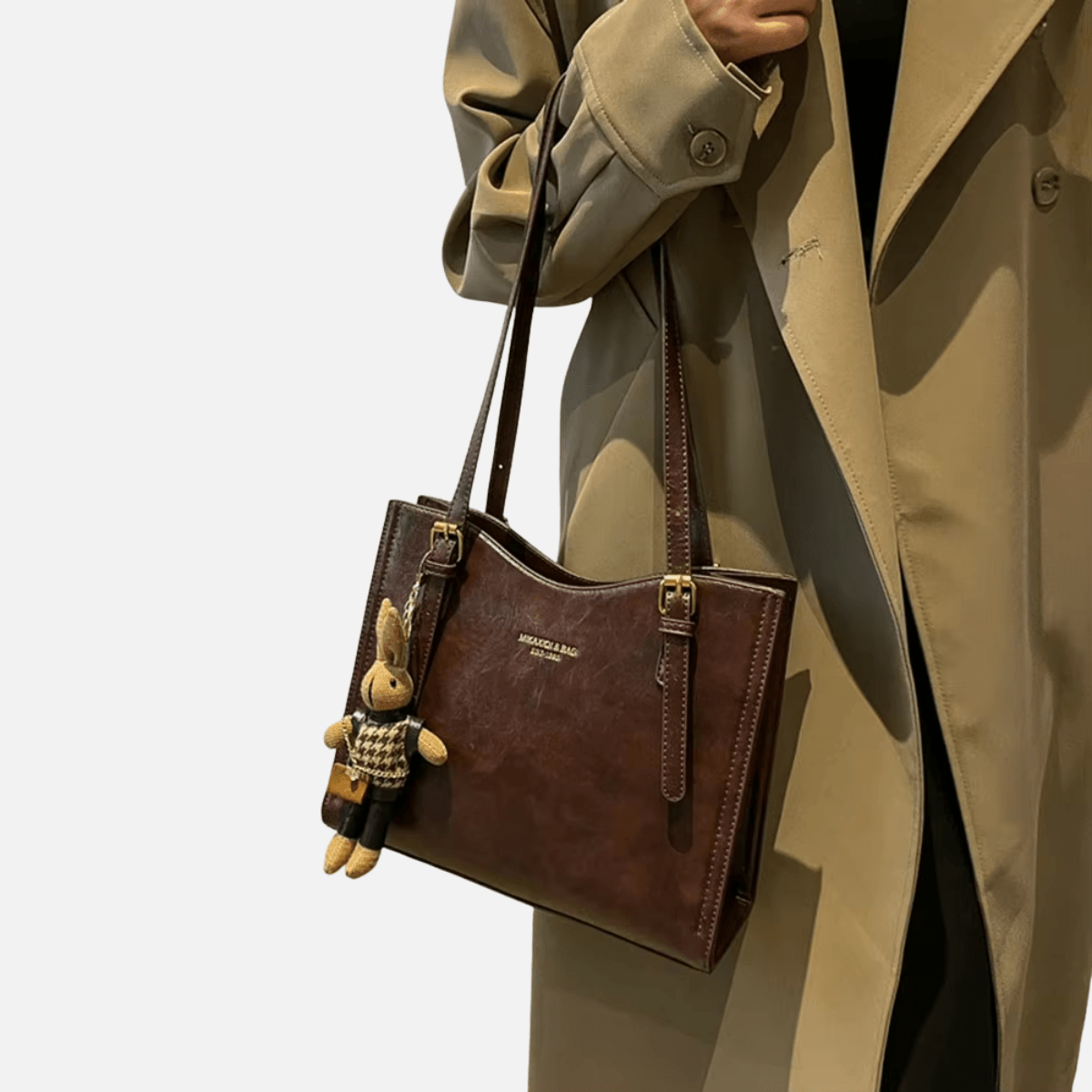 Women’s Structured Shoulder Bag with Dual Straps and Hanging Charm Detail