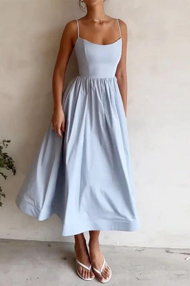 Women’s Sweetheart Neckline Midi Dress – Elegant Strappy Silhouette for Summer