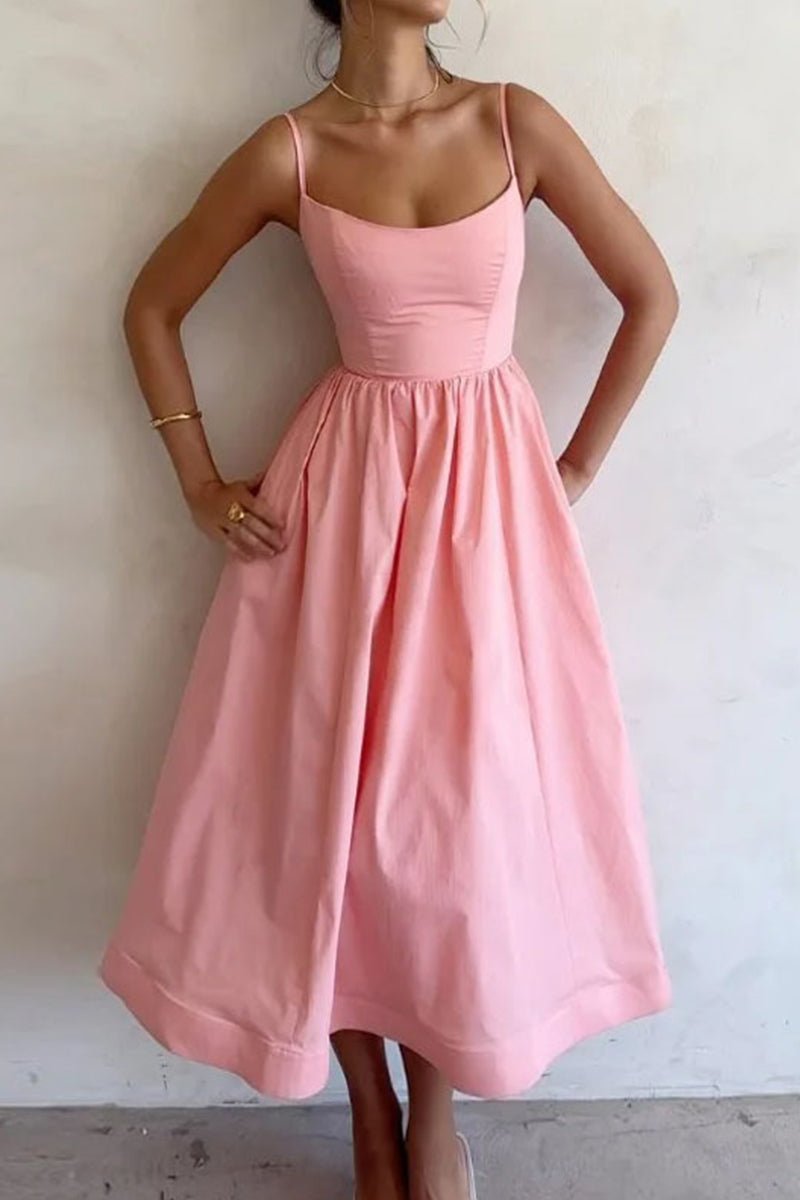 Women’s Sweetheart Neckline Midi Dress – Elegant Strappy Silhouette for Summer
