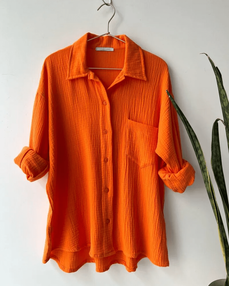 Women’s Two Piece Set with Long Sleeve Button Front Shirt and Drawstring Shorts