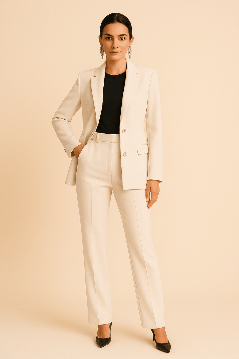 Women’s Two - Piece Tailored Suit with Button - Front Blazer and Straight - Cut Trousers